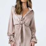 Princess Polly LIBERTY MINI DRESS BEIGE size 8 nwot *missing lace ties sleeves Photo 0