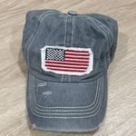 NWOT gray Cap denim distressed with American Flag Patch Photo 0