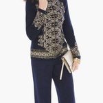 Chico's Chico’s Demitria Cardigan Navy Gold Beaded Embroidered Zip Jacket Sz 1 Photo 2