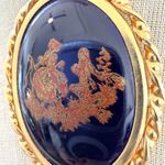 Limoges France Cobalt Blue Porcelain Courting Couple Pendant Necklace Photo 3