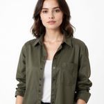 ZARA  100% Linen Button Down Military Green Shirt Sz S Photo 0