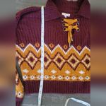 SO  Maroon & Gold Cropped Fair Isle Tie Up Sweater Size L Photo 6