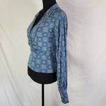 Free People  Blue V-Neck Long Sleeve Crop Top Photo 3