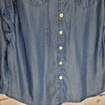 Soft Surroundings  DENIM CHAMBRAY TENCEL LYOCELL SHINY BUTTON FRONT TUNIC BLOUSE Photo 2