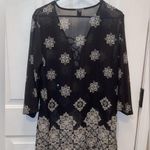 a.n.a  Black Sheer Cover-Up with White Floral Design dress beach pool size Large Photo 2
