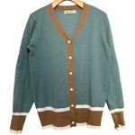 Grace Karin  Women’s Size M Blue Teal Colorblock Button Up Sweater Cardigan Photo 3