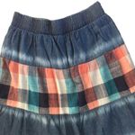 Faded Denim & Plaid Tiered Denim Prairie Peasant Skirt Sz. M Midi Length BOHO Blue Size M Photo 2