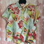 C&C California  White Tropical Fruit Print Short Sleeve Linen Button Front Top Photo 0