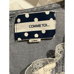 Comme Toi Anthropology Peasant Blouse Womens L Blue Linen Lace Trim 3/4 Sleeve Size L Photo 5