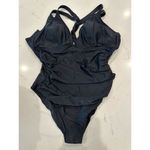 Shekini Women's One Piece Swimdress Black Size S Ruched Bodice Adjustable Straps Photo 7