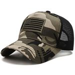 Camo/Black American Flag Hat - Tactical Military Snap Back Trucker Baseball Cap Photo 0