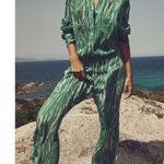 ZARA Green Printed Pajama Style Resort Set Top & Pants Small Medium Boho Photo 0