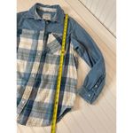 American Eagle NWOT Mix Denim Plaid Contrast Button Shirt Blue & Cream Size XS Photo 6