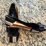 Tibi  black and tan silk and leather made in Italy unique block heel shoes (orig price $325) Photo 0