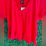 Bobi - Short Sleeve T-Shirt - Cotton - Slight Crop - Ruffle Hem - NWT - Large Photo 2