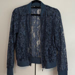 ZARA  Lace Bomber Jacket -‎ Dusty Blue, Size Small Photo 0