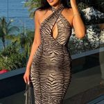 ZARA  Dress maxi halter mesh bodycon zebra animal print  evening date party   Photo 0