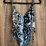 Bar III Blue Gray Tie Dye Shirred-Side One piece Swimsuit, S NWT Photo 0