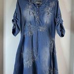 Korean Brand Embroidery Womens Slim Fit Denim Skirts Jean Dress Long Sleeve Sz L Blue Size M Photo 0