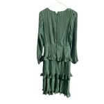 Just Me  Pleated Green Ruffled Midi Dress Small V-Neck Long Sleeve Photo 4