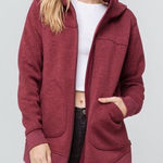 Burton Fleece Hooded Jacket Maroon Red Oversized Hood Full Zip Coat Size Large Photo 0