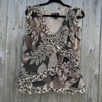 Spenser Jeremy Women's Size XL Brown Silk Top Floral Ruffled Vintage‎ Fairy Fall Photo 0