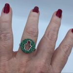 Hamsa Sterling Silver Pave Set Green CZ Ring Size 8 3/4 Silver Photo 4