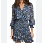 Veronica Beard NWOT Saera Blue Multi Floral Smocked Crepe Mini Dress Size 0 Photo 2