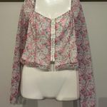 Lulus Lulu’s Abundant Admiration pink floral mesh bustier crop top  Soze Medium Photo 1