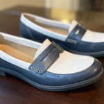 Hotter Loafers Shoes Women's 8 Navy Cream Spectator Flat Dorset Leather Slip Photo 0