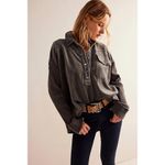 We The Free Free People  Grey Luxe Velour Velvet Henley Shirt Top Boho Size Large Photo 0