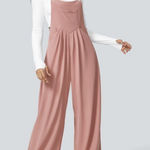 Halara  Rose Pink Waffle Knit Wide Leg Pocket Overalls Photo 0
