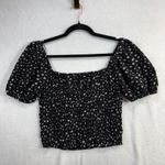 Elodie  L Top Black Floral Smocked Puff Sleeve Cottage Coquette Summer Whimsigoth Photo 2