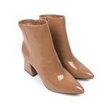 Bamboo New  Faux Patent Leather Chunky Block Heel Ankle Boot Bootie Size 6 Camel Photo 2