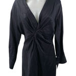 Sandro Celia Black Linen Ruched Front Long Sleeve Mini A-Line Shirt Dress Size M Photo 0