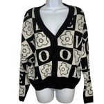 JUST POLLY Black & White Flower‎ Love Oversized Knit Cardigan EUC Size Small Photo 1