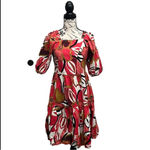 Mlle Gabrielle  Red Floral Tiered Cotton Dress Women’s S | Beach Coastal Cottage Photo 1