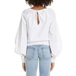 Ramy Brook  Liv Top Women's Medium White Slit Bishop Sleeve Elastic Waist NWOT Photo 1