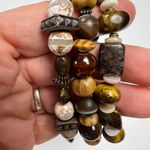 None Handmade Beaded Bracelet Trio Chunky Brown Earth Tones Mixed Metals Wood Photo 2