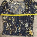 We The Free  Angelina Top Indigo Blue Crop Button Snap Long Sleeve Floral Navy FP Photo 7