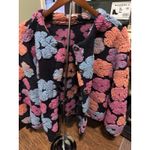 Polagram Flower Button Down Bomber Jacket Embroidered Flower Size XL Blue Pink Photo 1