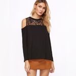 ✨2xHP✨Black Floral Lace Neck Cold Shoulder T Photo 2