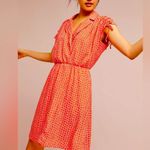 Maeve  Anthropologie Carlotta Coral White Nautical Ruched Sleeve Shirtdress XS Photo 0