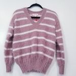 Pink Rose Pullover Stripes Eyelash Knit Sweater Long Sleeves Photo 0