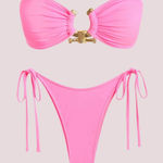Zaful NWT  Pink Metal‎ Ring Accent Bandeau Side Tie Bikini Set - XS Photo 0
