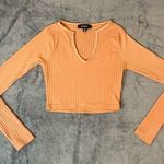 Missguided  Pink Coral Ribbed V-neck Long Sleeves Crop Top Coquette Size 6 Photo 2