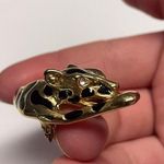 Black / Gold Tone Costume Jewelry Brooch Pin Rhinestone Eyes Wild Cat Photo 6