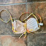 Aerie Bandeau Style Ruched Front Tie Back Orange and Yellow Bikini Top Size M Photo 1