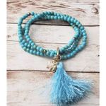 Vintage Bracelet / Bangle Stretchy Turquoise Tone with Tassel & Elephant Blue Photo 0