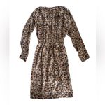 Tucker NYC Floral Brown Cream Silk Midi Dress Women’s Size P / XS Long Sleeve Photo 3